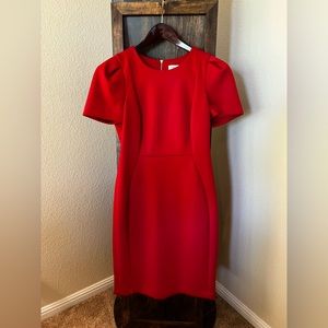 Calvin Klein Red Dress with sleeves. Gold zipper. Size 10 Womens. Formal wear.
